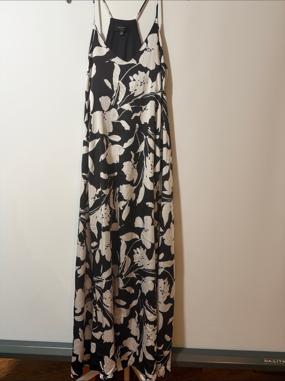 Tahari ASL Black Maxi Skirt with Cream Floral Print